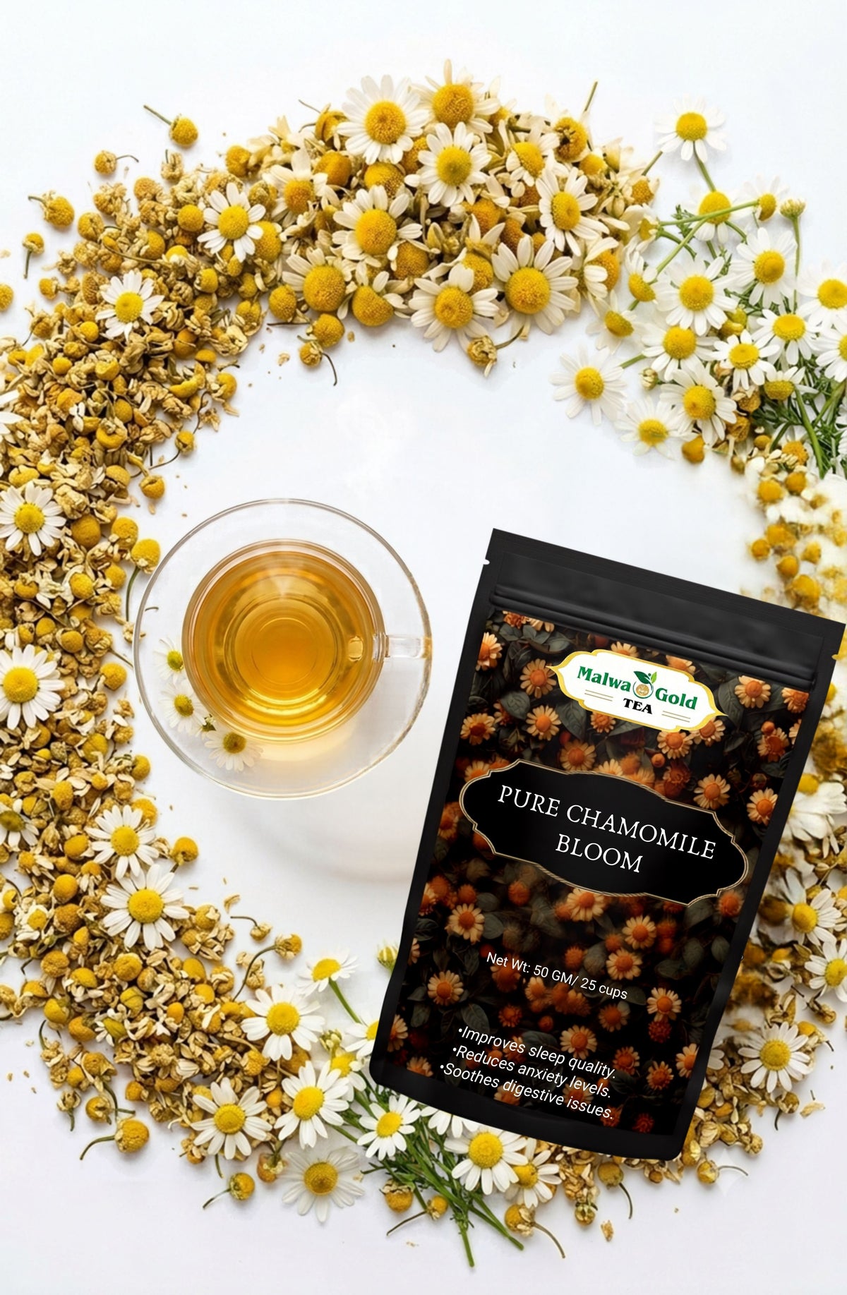 Malwa Gold Calming Chamomile Herbal Infusion For Stress Relief & Good Sleep