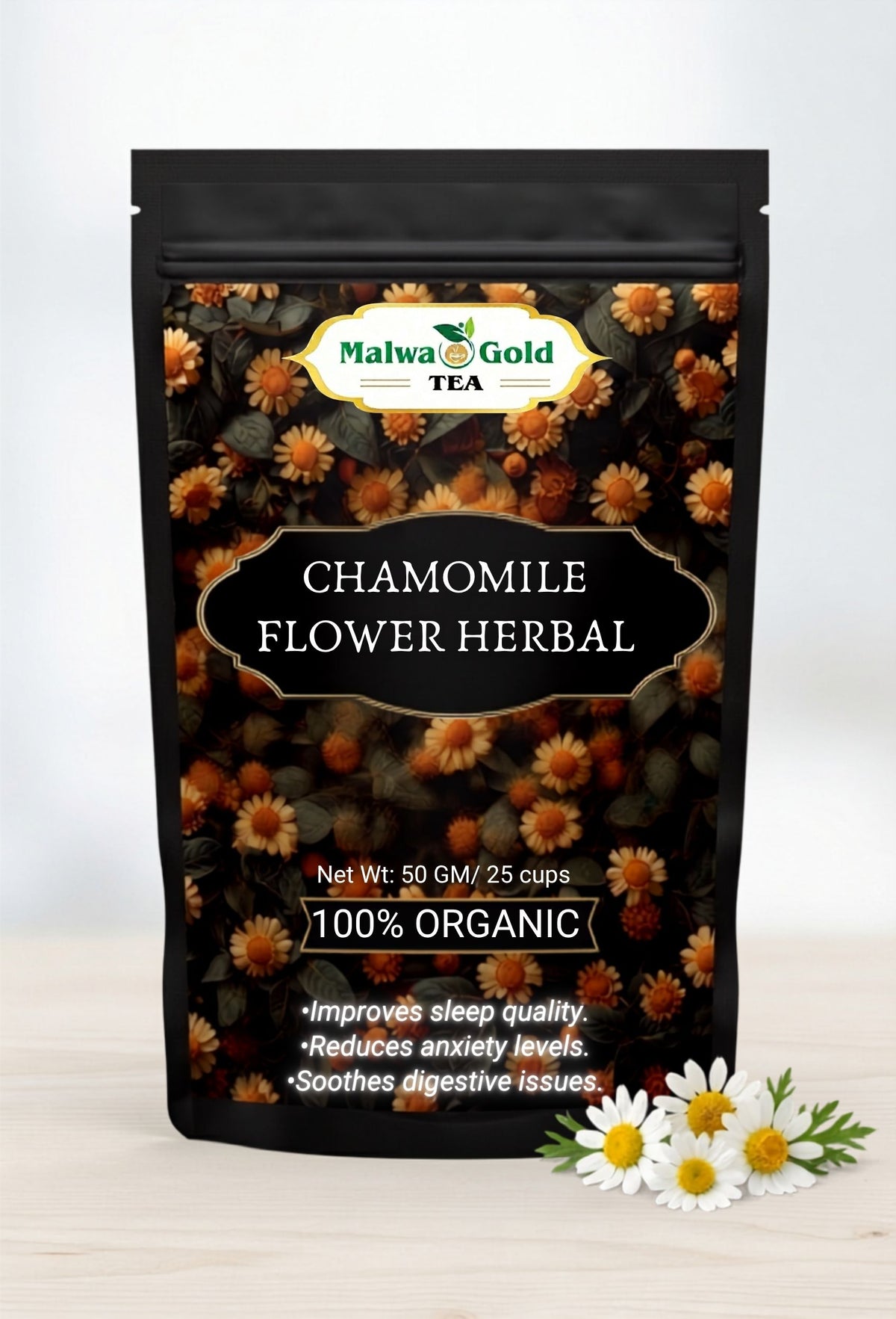 Malwa Gold Calming Chamomile Herbal Infusion For Stress Relief & Good Sleep